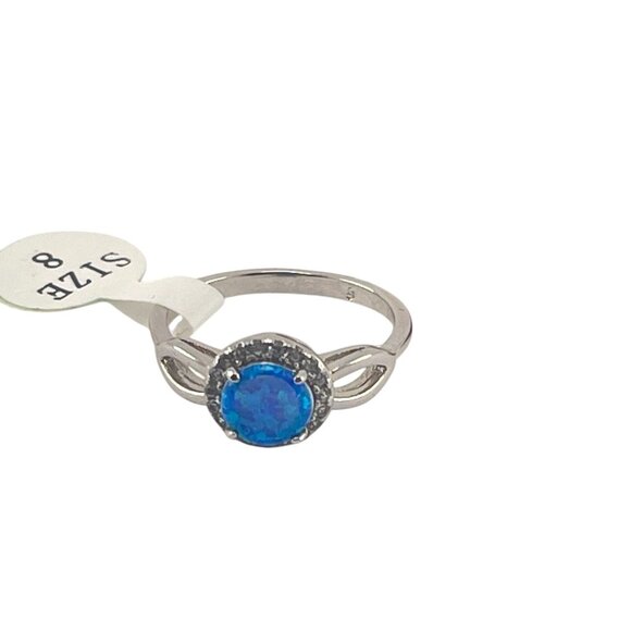 Elegant Blue Opal Halo Ring With Silver Band - Size 8 - Picture 6 of 6